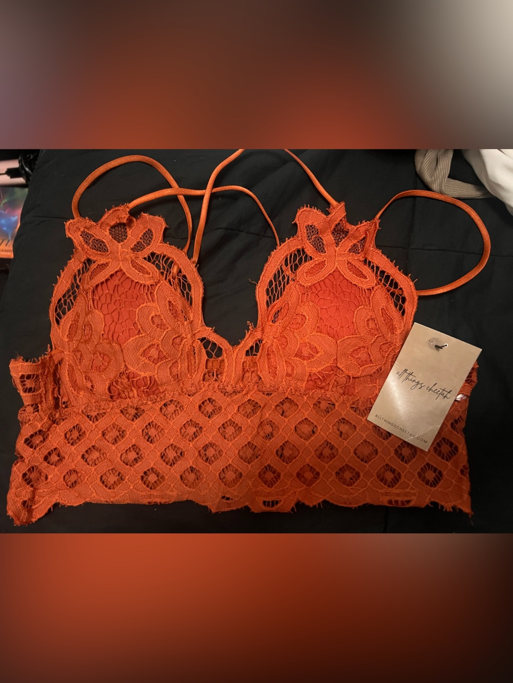 Lace Bralette - Orange Floral Crochet